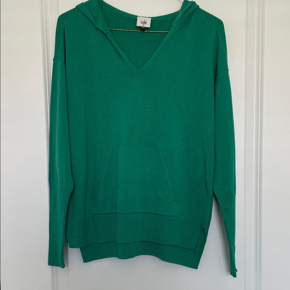 CAbi Green V-Neck Hooded Sweater